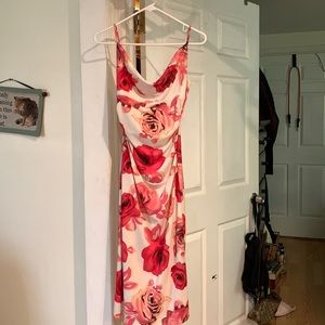 Knee length white & pink floral dress, size M